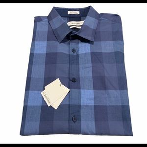Calvin Klein Blue Plaid Short Sleeve Shirt Size Medium